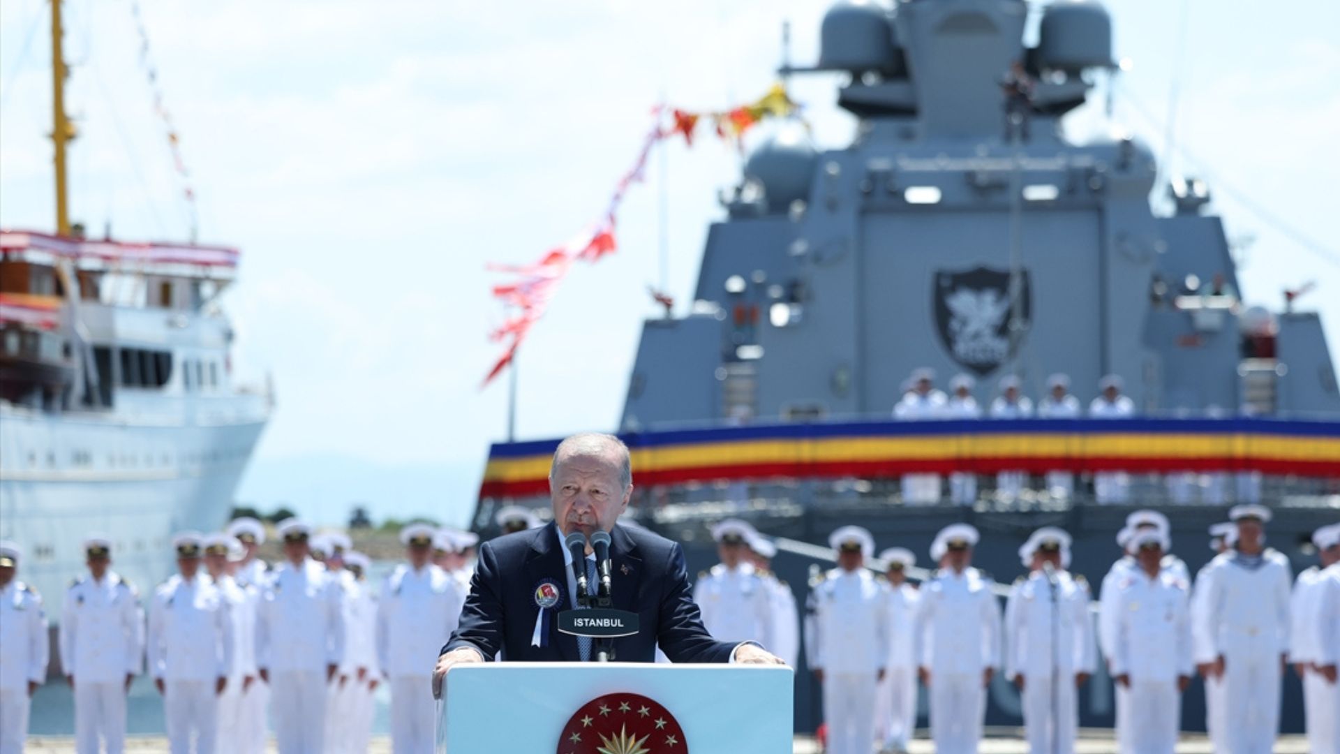 Cumhurbaşkanı Erdoğan, Açık Deniz Karakol Gemisi'nin Romanya'ya Teslimi ve Deniz Platformlarının Hizmete Giriş Töreni'nde konuştu