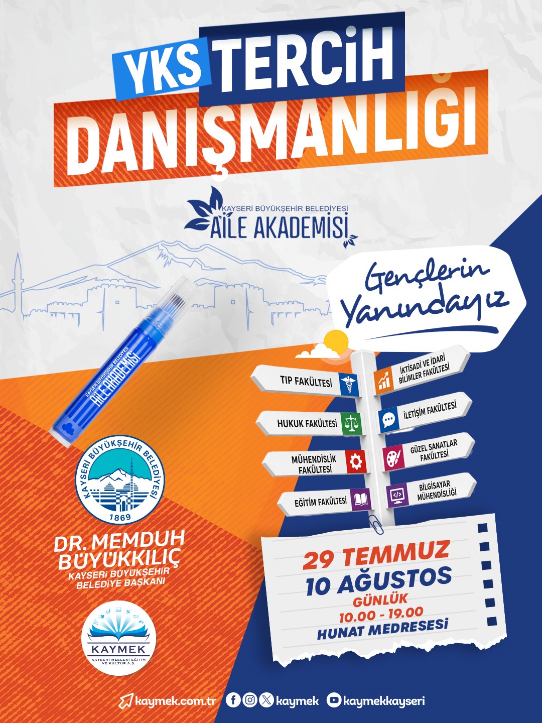 Kayseri Büyükşehir, üniversite adaylarına ücretsiz tercih rehberliği sunuyor